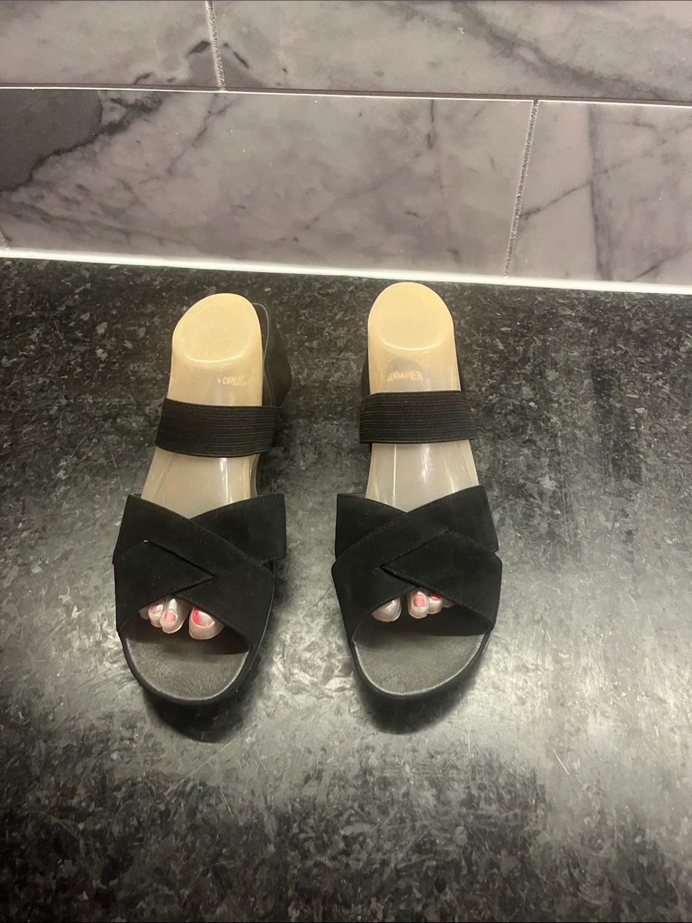 Black CAMPER Cross-Strap Slide Sandals for Women